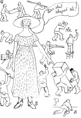 Ingeborg dirigerer sine tropper. Tegnet av Per Teigen